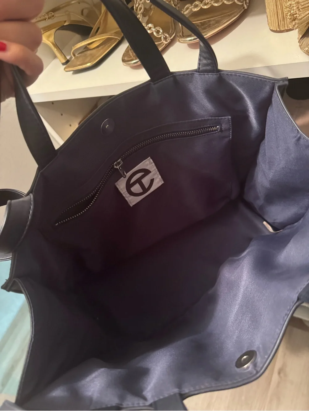 Telfar medium Navy Leather Top-Handle Tote